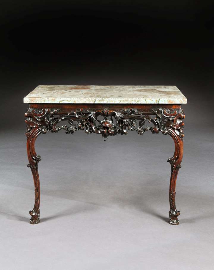 A rare Irish carved mahogany console table with marble top